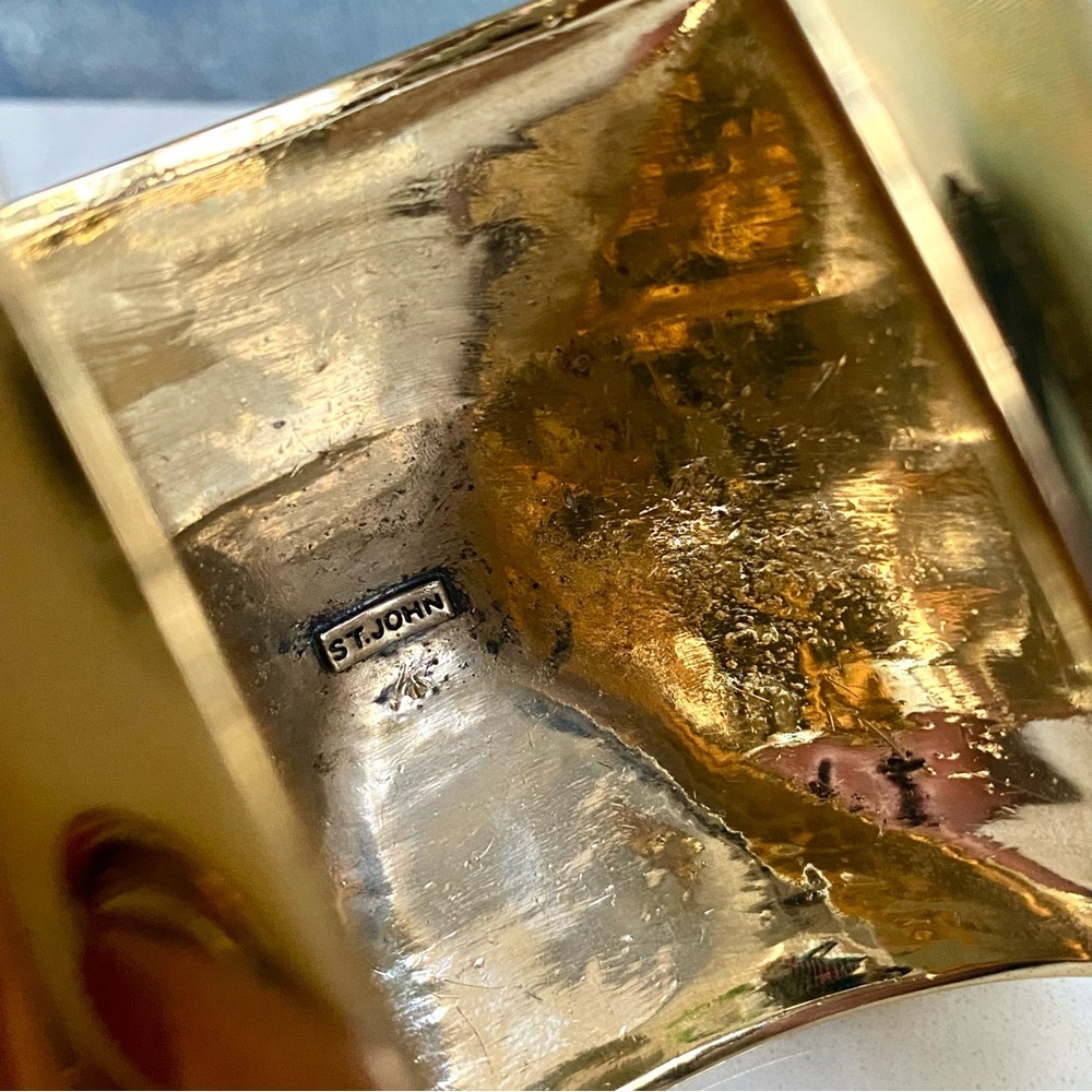 Vintage St. John 24K Gold Plated Wide Cuff Bracelet Architectural Pyramid 1980s - Picture 5 of 6